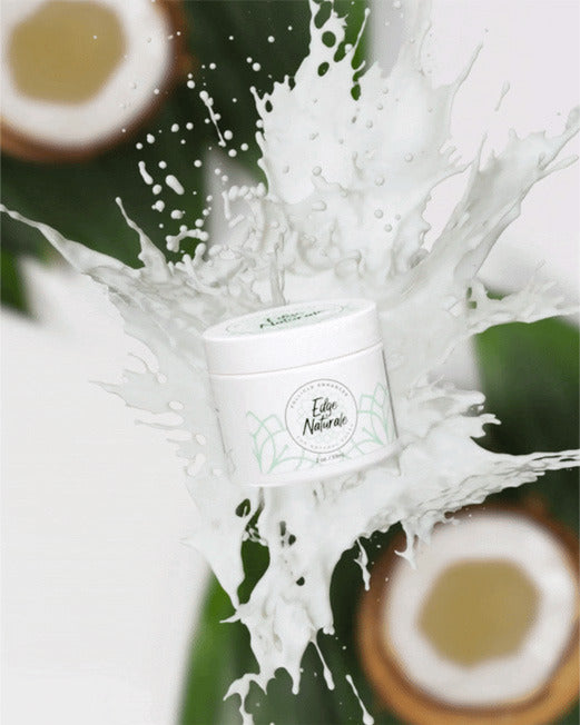 Edge Naturale Follicle Enhancer jar in a splash of coconut milk